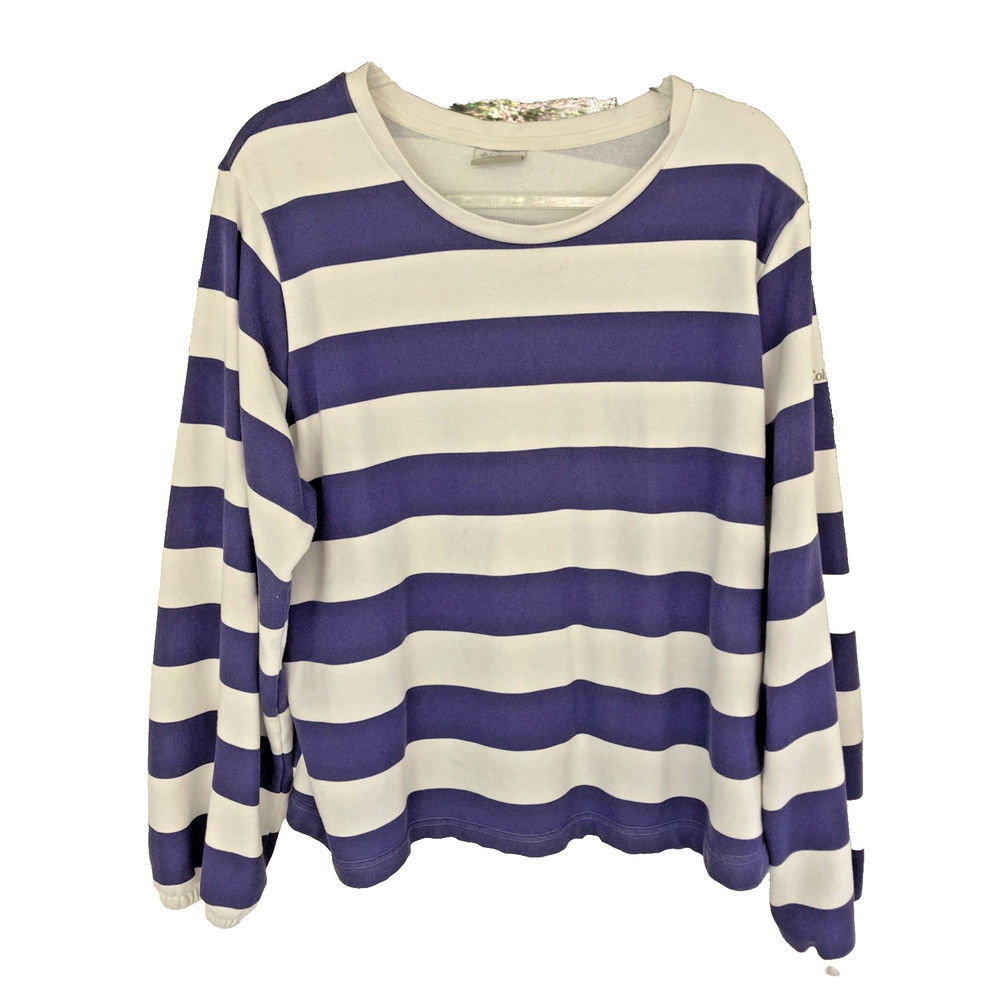 Columbia Women's Trek Rugby Sweatshirt Purple White Striped Crew Neckline Sz 1X